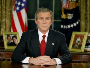 President George W. Bush announcing the start of his invasion of Iraq on March 19, 2003.