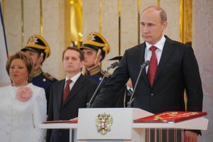 Russian President Vladimir Putin taking the presidential oath at his third inauguration ceremony on May 7, 2012. (Russian government photo)