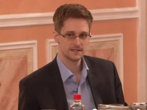 NSA whistleblower Edward Snowden speaking in Moscow on Oct. 9, 2013. (From a video posted by WikiLeaks)