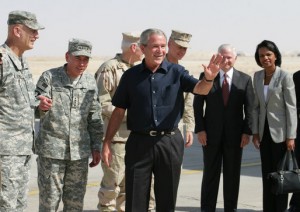 President George W. Bush and members of his national security team in Iraq in 2007