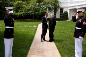 President Obama speaks with Israeli Prime Minister Benjamin Netanyahu outside the White House on May 20, 2011, From ImagesAttr