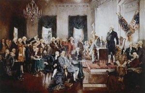 An artist's rendering of the Constitutional Convention in 1787