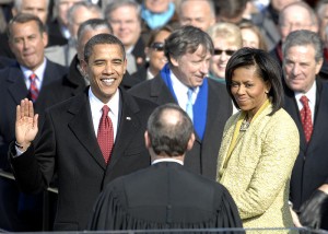 President Barack Obama as he is sworn in on Jan. 20, 2009, with an oath to defend the Constitution. (Defense Department photo by Master Sgt. Cecilio Ricardo, U.S. Air Force)