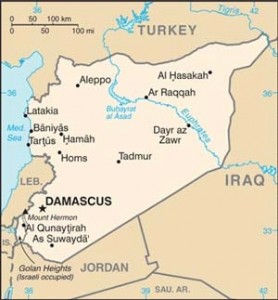 Map of Syria, showing Golan Heights in the lower left corner.
