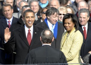 Barack Obama being sworn in as the 44th President of the United States on Jan. 20, 2009. (Photo credit: Master Sgt. Cecilio Ricardo, U.S. Air Force)