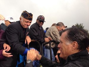 Republican presidential nominee Mitt Romney greeting veterans on the campaign trail. (Photo credit: mittromney.com)