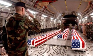 Coffins of dead U.S. soldiers arriving at Dover Air Force Base in Delaware in 2006. (U.S. government photo)