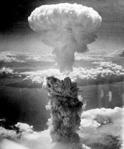 The U.S. explosion of a nuclear bomb over Nagasaki, Japan, on Aug. 9, 1945.