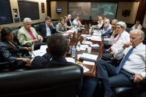 President Barack Obama meets in the Situation Room with his national security advisors to discuss strategy in Syria, Saturday, Aug. 31, 2013. (Official White House Photo by Pete Souza)