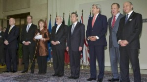 Secretary of State John Kerry (third from right) with other diplomats who negotiated an interim agreement with Iran on its nuclear program. (Photo credit: State Department)