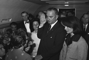 Lyndon Johnson sworn in as U.S. President after John F. Kennedy's assassination on Nov. 22, 1963.  (Photo Credit: Lyndon Baines Johnson Library)