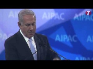 Israeli Prime Minister Benjamin Netanyahu speaking to 2014 convention of the powerful lobbying group, American Israel Public Affairs Committee.