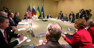 Secretary of State John Kerry attending a four-way diplomatic conference in Geneva, involving the U.S., Russia, Ukraine and the European Union. (State Department photo)