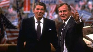 Ronald Reagan and his 1980 vice-presidential running mate George H.W.  Bush.