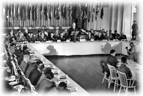 U.S. Treasury Secretary Henry Morgenthau, Jr., addresses the delegates to the Bretton Woods Conference, July 8, 1944. (Photo credit: World Bank)