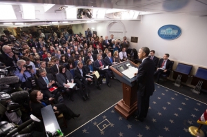 President Barack Obama holds a press conference in the James S. Brady Press Briefing Room of the White House. Dec. 19, 2014., From ImagesAttr