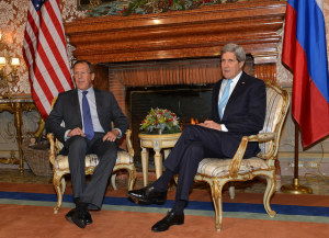 U.S. Secretary of State John Kerry meets with Russian Foreign Minister Sergey Lavrov at the U.S. Ambassador's residence in Rome, Italy, on Dec. 14, 2014. (State Department photo)