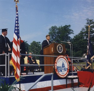 President John F. Kennedy at the American University commencement on June 10, 1963.