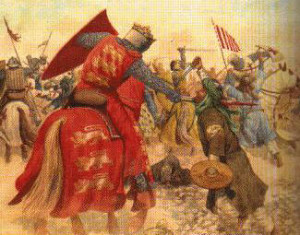 An image of a Crusader killing a Muslim.