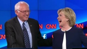 Sen. Bernie Sanders and former Secretary of State Hillary Clinton at a Democratic presidential debate sponsored by CNN.
