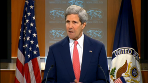 Secretary of State John Kerry speaking about the Ukraine crisis on April 24, 2014. (Screenshot from state.gov)