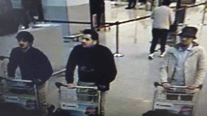 Images of the suspected bombers of Brussels' airport on March 22, 2016.  