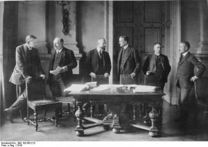 German delegates at the Versailles peace conference that brought World War I to an end but planted the seeds for World War II. (Photo credit: German Federal Archives)