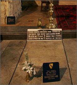 The purported tomb of William Shakespeare inside a church in Stratford-on-Avon, England.
