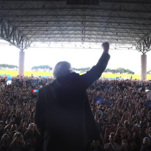 Sen. Bernie Sanders speaking to one of his large crowds of supporters. (Photo credit: Sanders campaign)