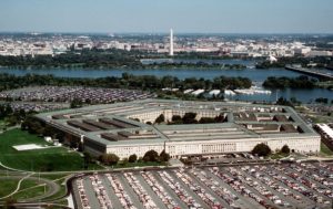 The Pentagon, headquarters of the U.S. Defense Department, as viewed with the Potomac River and Washington, D.C., in the background. (Defense Department photo)