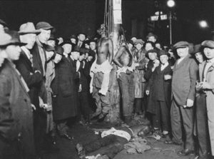 Post card photo of the lynching of Elias Clayton, Elmer Jackson and Isaac McGhie in  Duluth, Minnesota, June 15. 1920.