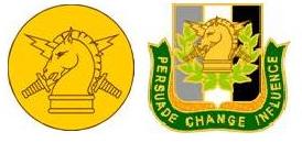 U.S. Army PSYOP branch of service collar insignia and regimental distinctive insignia. (Wikipedia)