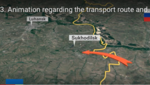 Screen shot from the Joint Investigation Team's video report citing where a Russian Buk missile battery allegedly crossed into eastern Ukraine.