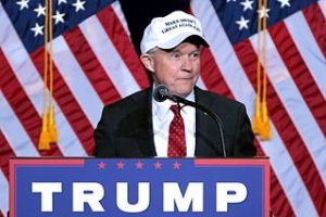 Jeff Sessions supports Donald Trump at a rally. (Wikipedia)