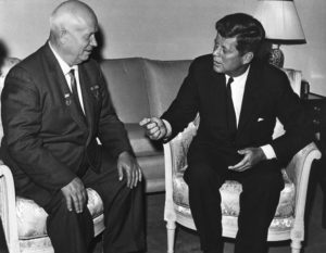 President John F. Kennedy meeting with Soviet premier Nikita Khrushchev on June 3, 1961, in Vienna. (State Department photo)