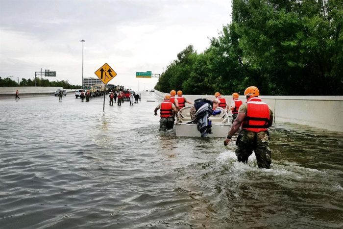 Texas National Guard soldiers in Houston, Aug. 27, 2017, to aid residents affected by Hurricane Harvey. (Texas Army National Guard photo)