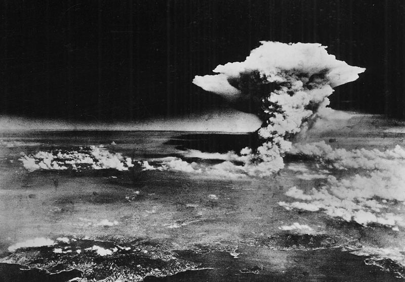 Atomic cloud over Hiroshima, Aug. 6, 1945; taken from "Enola Gay" flying over Matsuyama, Shikoku. (Wikimedia)
