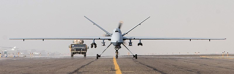 An MQ-9 Reaper taxis after a mission in Afghanistan, Oct. 1, 2007. (Wikimedia)