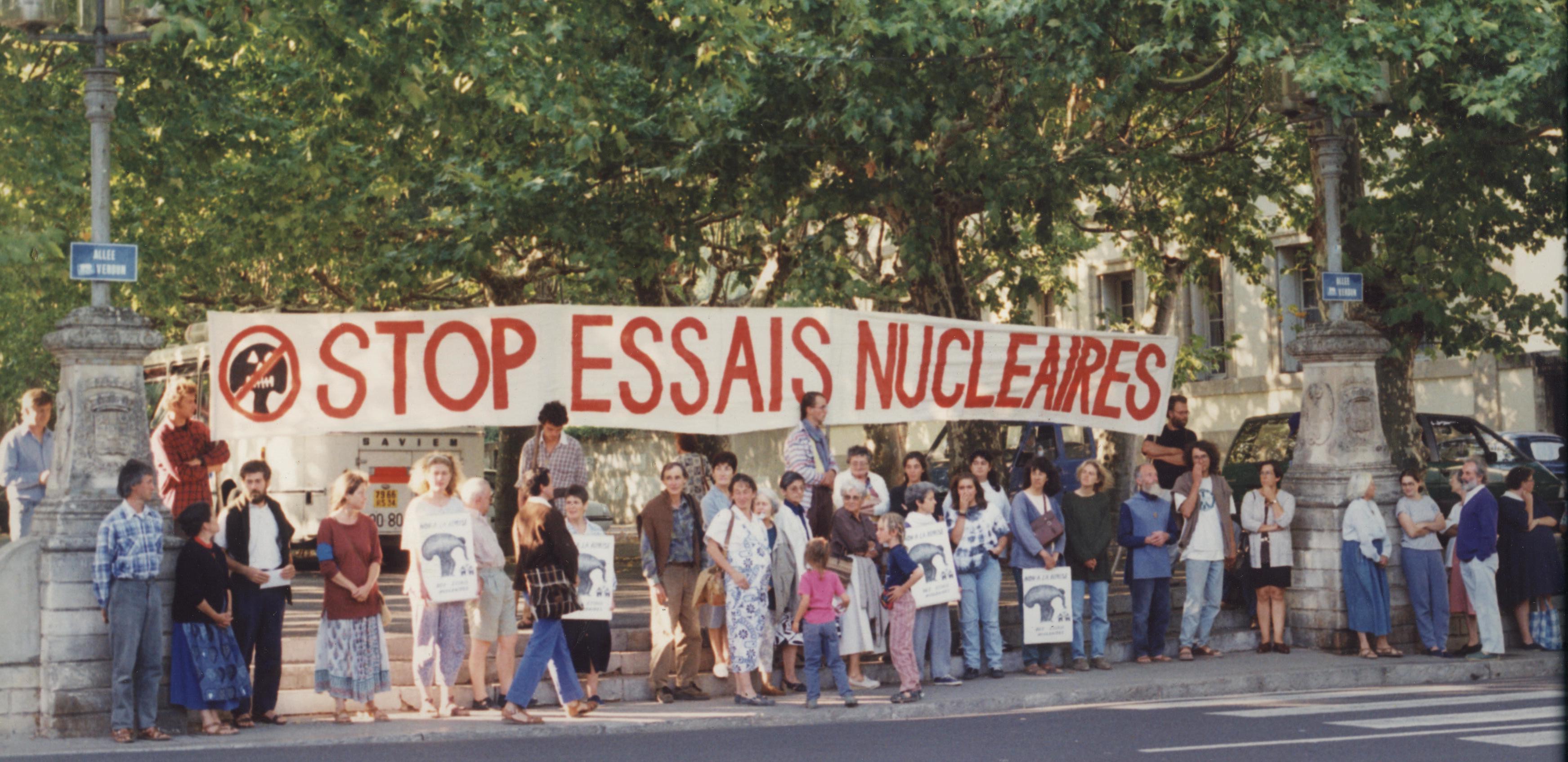 Demonstration in Lyon, France, in the 1980s against nuclear weapons tests. (Wikimedia)