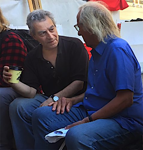 Joe Lauria and John Pilger at a rally for Assange in Sydney, Australia, March 2019. Photo: Tatiana Schild.