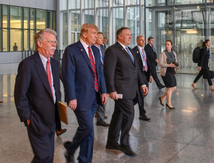 Left to right: Pompeo, Trump and Bolton. (Wikimedia Commons)