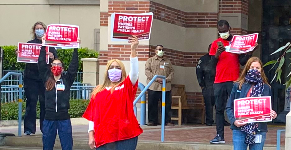 National Nurses United protest against lack of personal protective equipment at UCLA Medical Center, April 13, 2020. Photo: Marcy Winograd/Wikimedia Commons