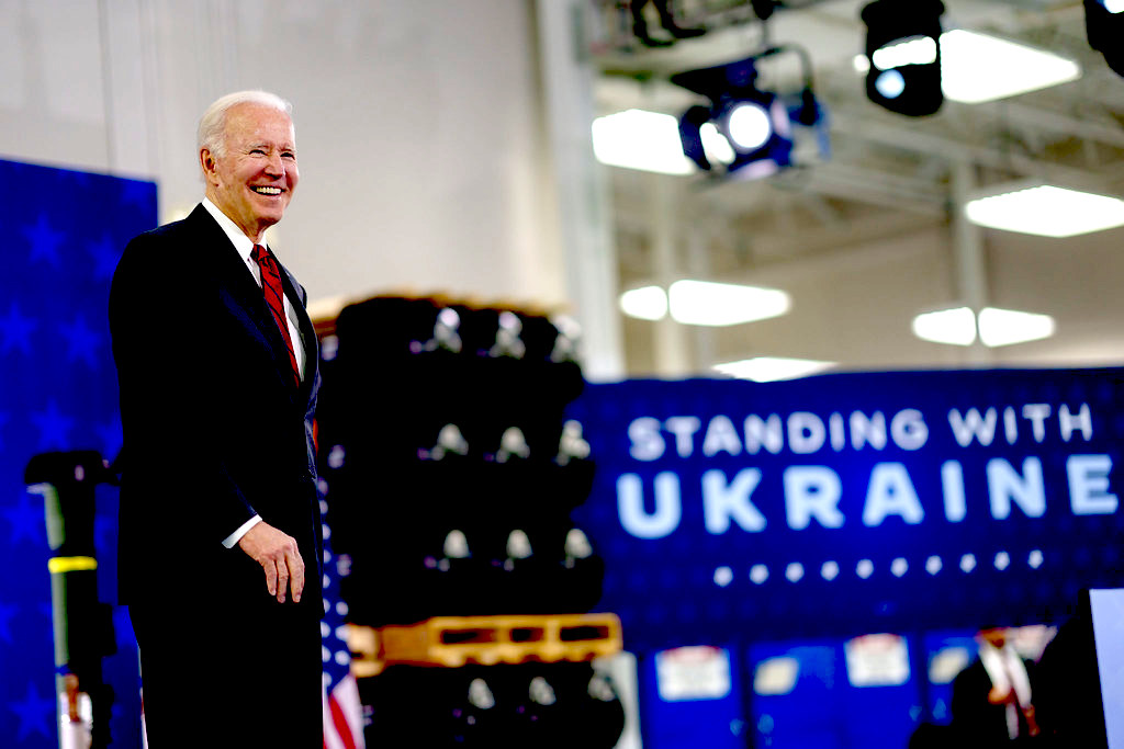 President Joe Biden delivering “stand with Ukraine” remarks on May 3 at the Lockheed Martin facility in Troy, Alabama. (White House, Adam Schultz)
