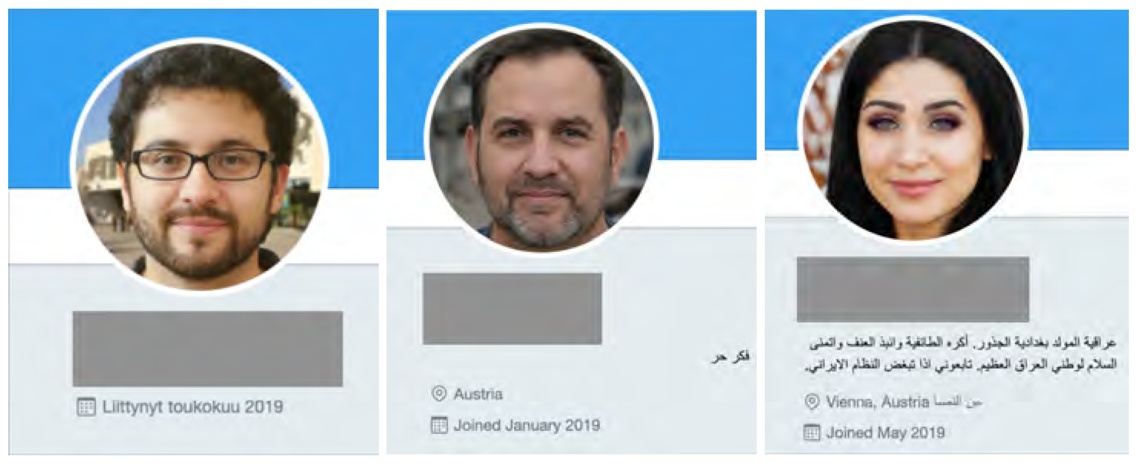 Computer-generated profile pictures used by fake Twitter accounts of the Middle East cluster. (Stanford Internet Observatory-Graphika)