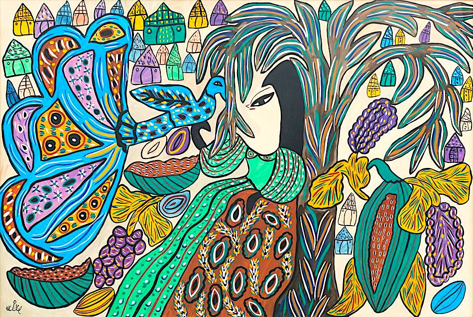 Baya Mahieddine, Algeria, “Woman and Peacock,” 1973.