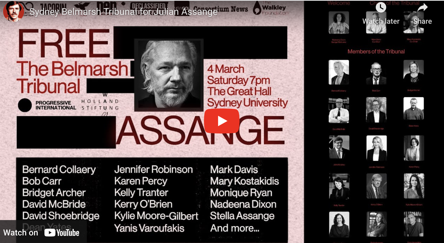 WATCH: Assange Belmarsh Tribunal in Sydney
