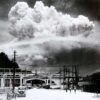 An atomic cloud hangs over the Japanese city of Nagasaki after the US dropped the second nuclear bomb on the country.