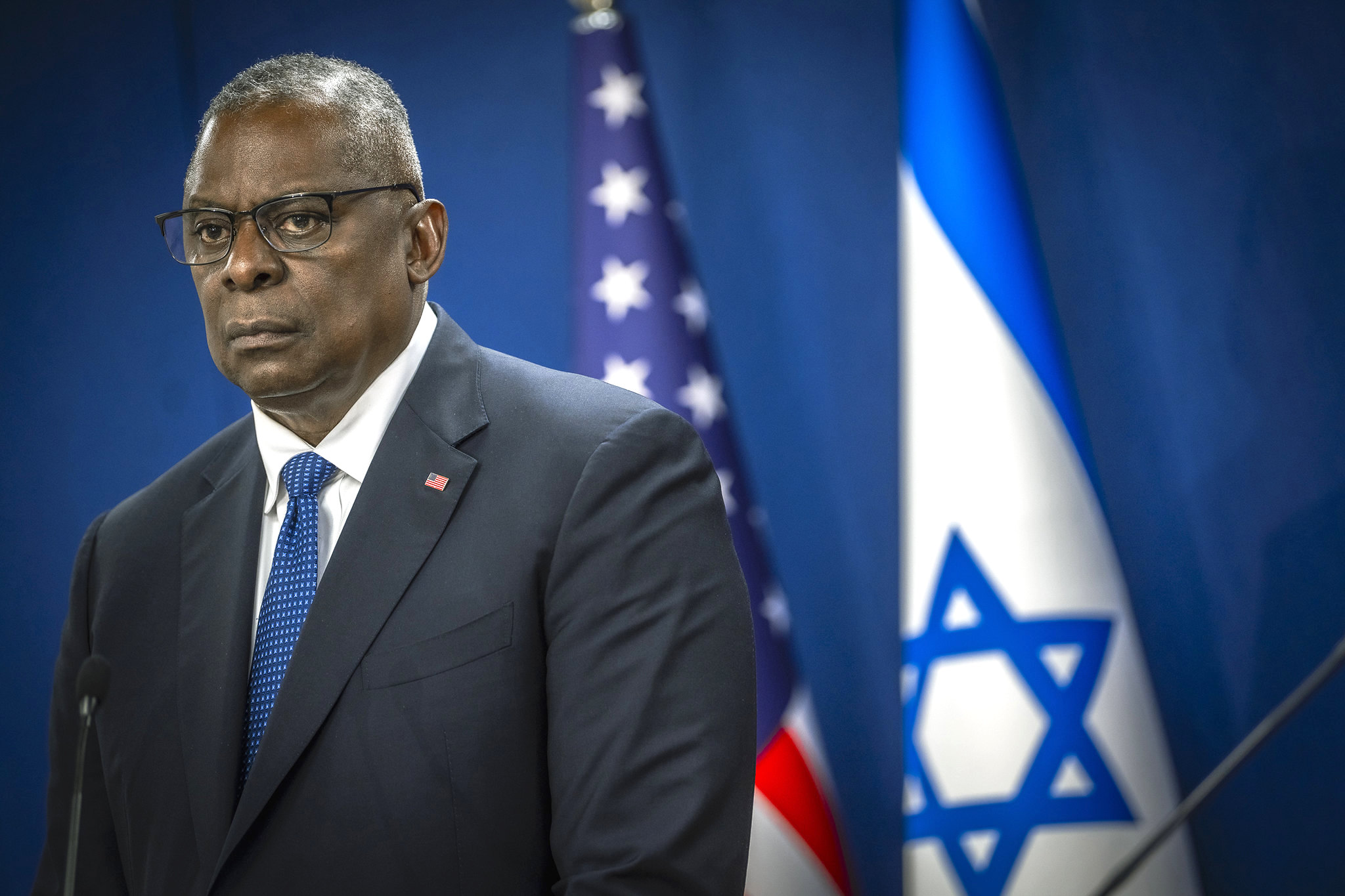 US Secretary of Defense Lloyd Austin on Oct. 13 in Tel Aviv, which he visited to “underscore the unwavering support of the U.S. … to ensuring Israel has what it needs to defend itself.” Photo: Chad J. McNeeley/DoD. 